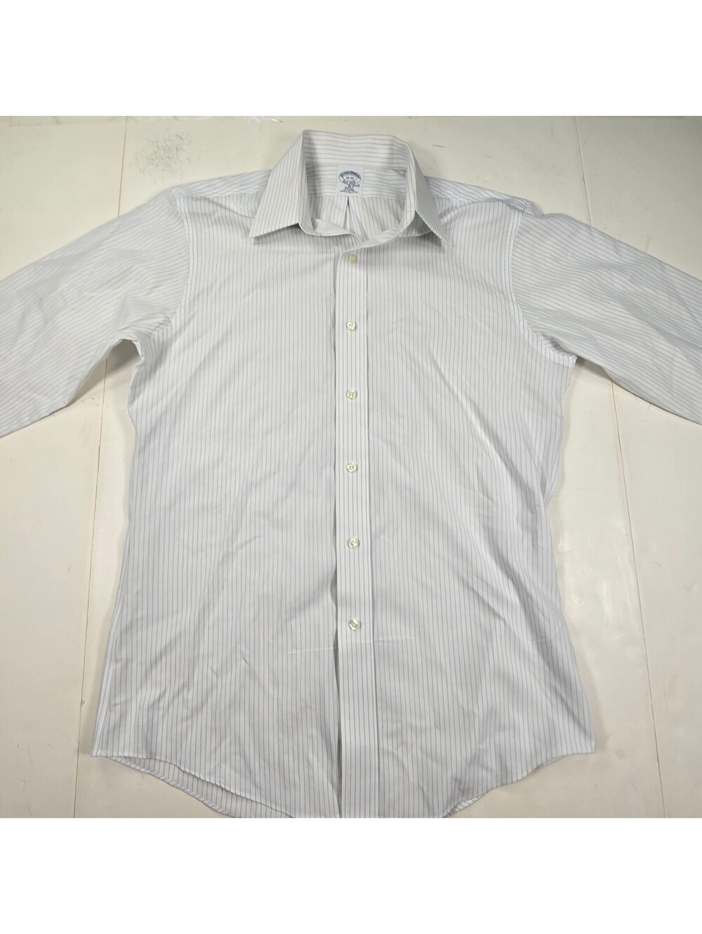 Brooks Brothers Blue White Pinstripe Slim Fit Non Iron Dress Shirt 15 32
